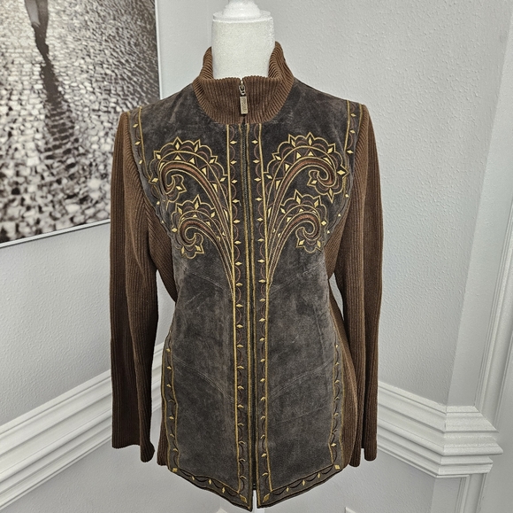 Bob Mackie Jackets & Blazers - Vintage 1980's Bob Mackie Brown Leather Wearable Art Leather Western Jacket  Med